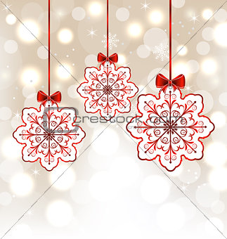 Winter decoration with snowflakes and bows