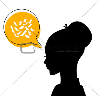 Woman's head with shoes icons