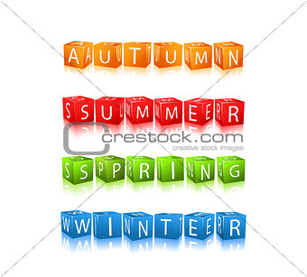 Set of Seasons Winter Spring Autumn Summer Cube Icons