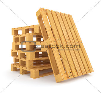 Pile of wooden pallets isolated on white background