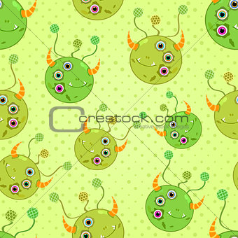 Green Monster Heads Seamless Background