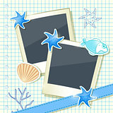Card with Two Blank Photo Frames with Underwater elements