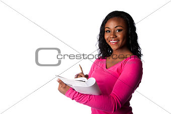 Happy smart student with notebook