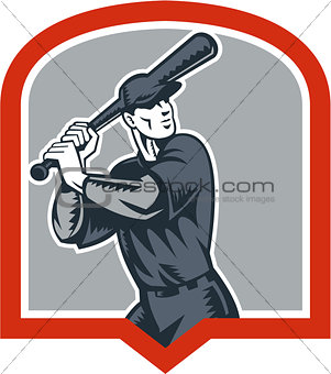 Baseball Batter Batting Woodcut Shield