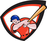 Baseball Player Batting Front Shield Cartoon