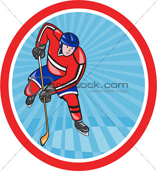 Ice Hockey Player Front With Stick Cartoon