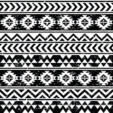 Aztec tribal seamless grunge white pattern on black background