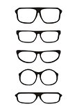 Vector glasses set with black thick holder retro hipster illustration isolated on white background.