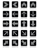 Dotted arrows on black square icons set isolated on white