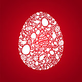 Easter Egg Card of White Objects on Red Background