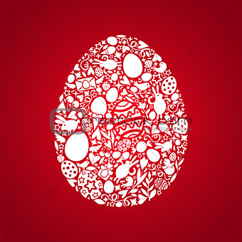 Easter Egg Card of White Objects on Red Background