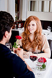 happy couple in restaurant, romantic date 