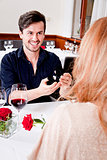 happy couple in restaurant, romantic date 