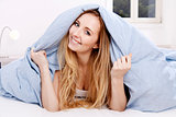 cute blond woman in the morning 