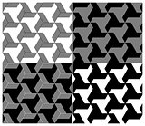Set of Four B&W Seamless Patterns. Triangle Elements