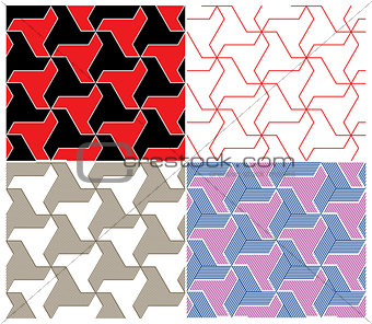 Set of Four Color Seamless Patterns. Triangle Elements