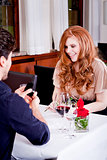 happy couple in restaurant romantic date 