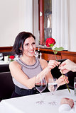 happy couple in restaurant romantic date 