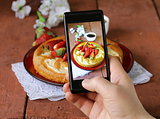 smartphone shot food photo -  vanilla cake with strawberries