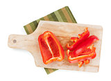 Red bell pepper on cuting board