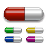 Medical pills set, different colors.