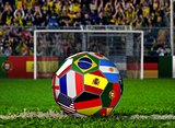 Soccer Ball with Flags and Goal Facing Crowds