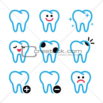 Tooth , teeth vector icons set in color