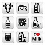 Dairy products - milk, cheese vector buttons set