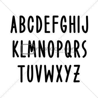 Hand drawn font type. Vector alphabet