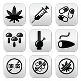 Drugs, addiction, marijuana, syringe buttons set