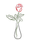 Stylized red rose in a vase