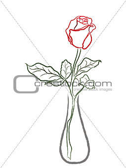 Stylized red rose in a vase