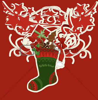 Christmas stocking with many graphic elements 