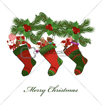 illustration of christmas socks on a white background 