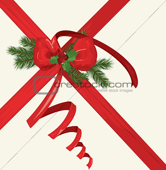 Vector Christmas card with a red ribbon 