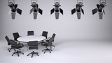 Round table and eight office chairs