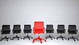 Series of black and one red office chair