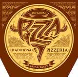 packing box pizza with inscriptions and emblem