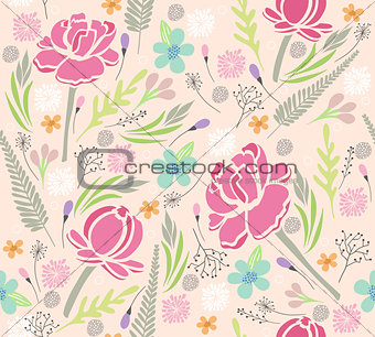 Seamless floral pattern. Background with flowers and leafs.