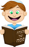 Boy Reading From Haggadah For Passover