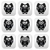 Owl cartoon character vector buttons set