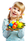 sweet little girl with plate of Easter eggs