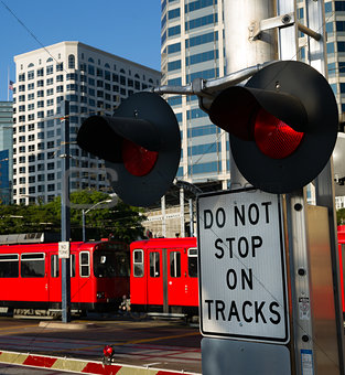 Stop Warning Signal Metro Transit Railroad Tracks Red Trolley Ca