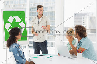 Casual team having meeting about eco policy