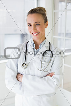 Beautiful female doctor with arms crossed in hospital