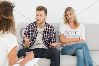 Man speaking to therapist at couples therapy