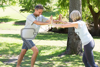 Couple working out in the park