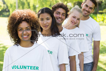 Volunteers standing in a line