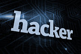 Hacker against futuristic black and blue background
