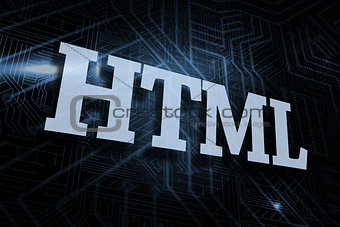 Html against futuristic black and blue background